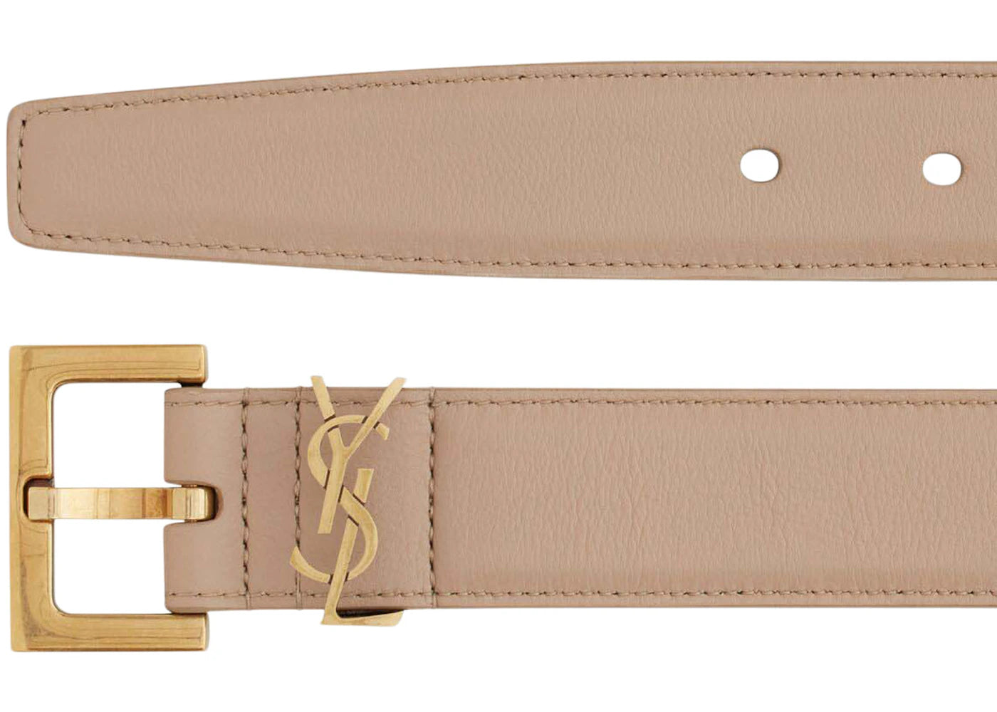 Saint Laurent Cassandre Belt With Square Buckle In Shiny Box Saint Laurent Leather Dark Beige - vue secondaire B
