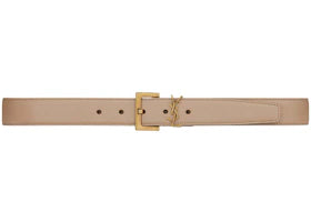 Saint Laurent Cassandre Belt With Square Buckle In Shiny Box Saint Laurent Leather Dark Beige - vue 360