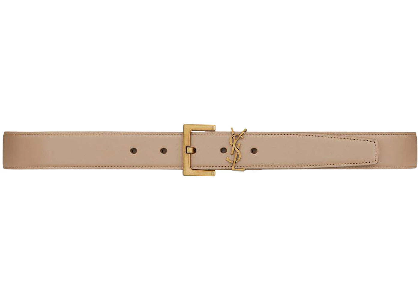 Saint Laurent Cassandre Belt With Square Buckle In Shiny Box Saint Laurent Leather Dark Beige - vue secondaire A