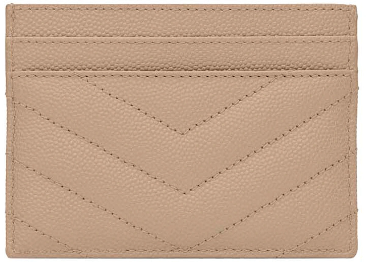 Saint Laurent Cassandre Matelasse Card Case in Grain De Poudre Embossed Leather Dark Beige - vue secondaire B