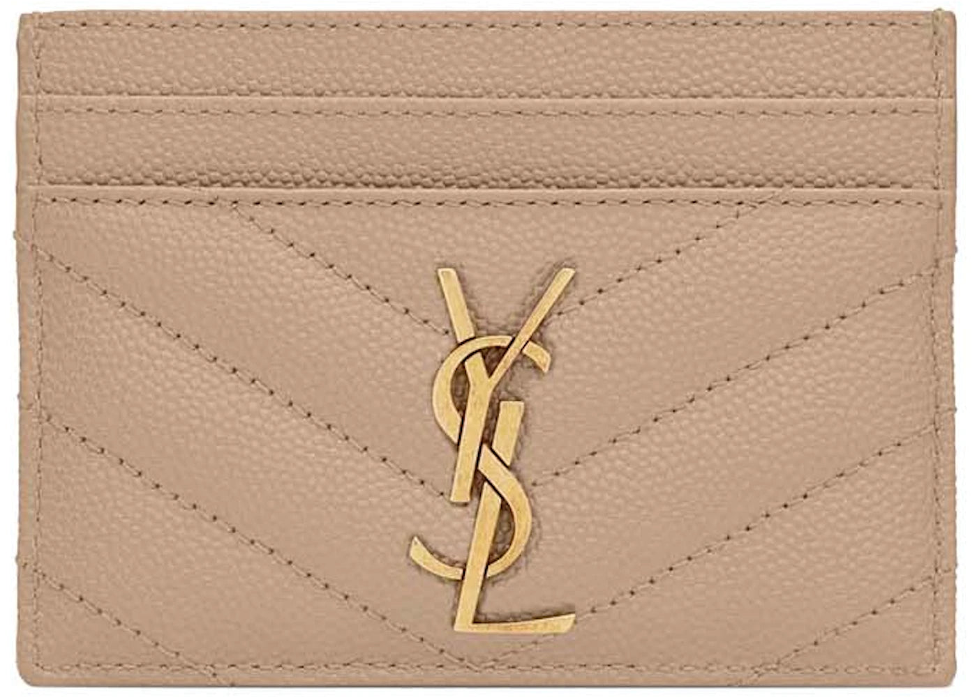 Saint Laurent Cassandre Matelasse Card Case in Grain De Poudre Embossed Leather Dark Beige - vue secondaire A