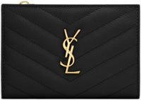Saint Laurent Cassandre Matelasse Fragments in Grain De Poudre Leather Bi-fold Wallet Black