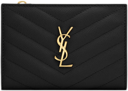 Saint Laurent Cassandre Matelasse Fragments in Grain De Poudre Leather Bi-fold Wallet Black - authentic Saint Laurent product