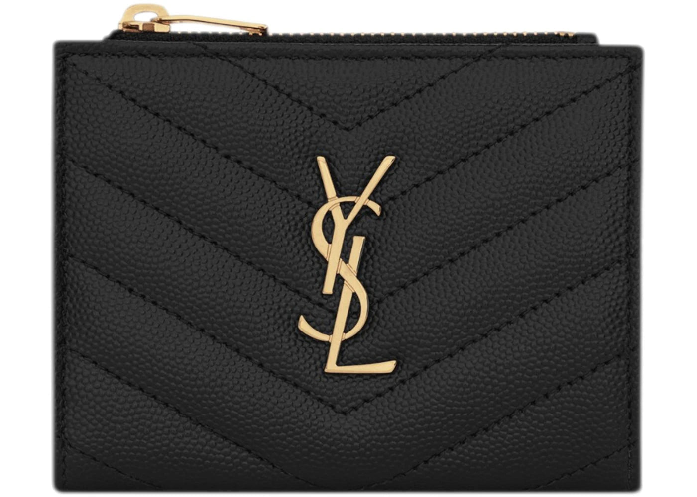 Saint Laurent Cassandre Matelasse Grain De Poudre Leather Bi-fold Wallet Black - vue 360