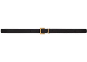 Saint Laurent Cassandre Thin Belt with Square Buckle in Grained Leather Black - vue 360