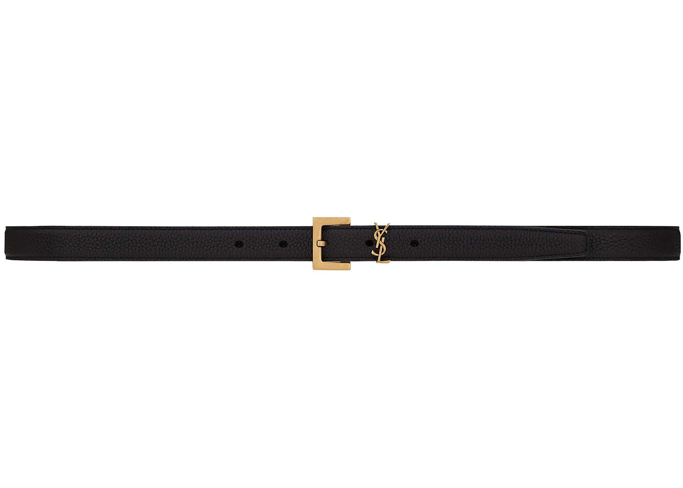 Saint Laurent Cassandre Thin Belt with Square Buckle in Grained Leather Black - vue secondaire A