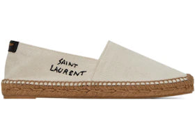 Saint Laurent Embroidered Espadrilles Natural Beige Canvas (Women's)