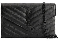 Saint Laurent Envelope Chain Wallet Grain De Poudre Black