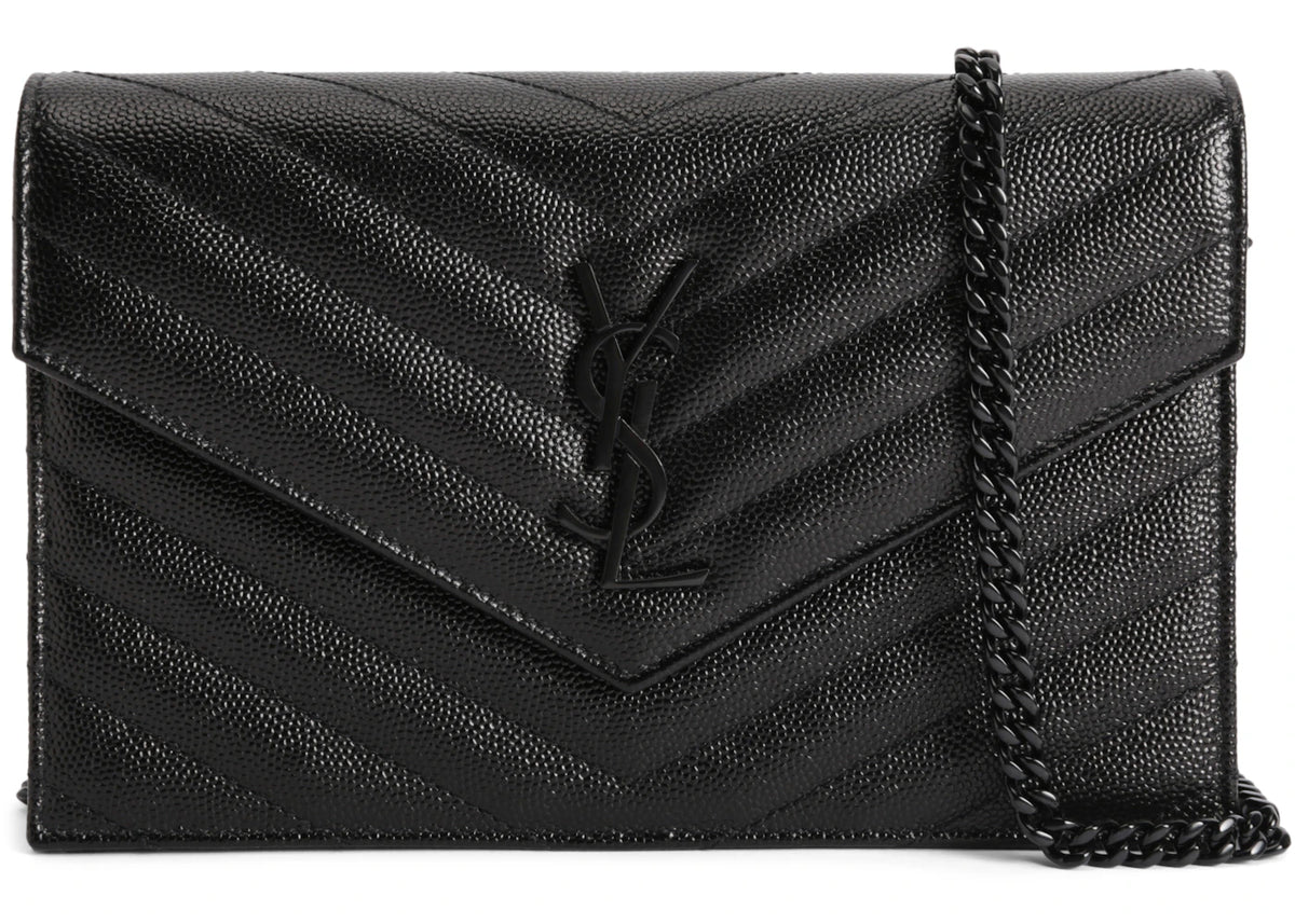 Saint Laurent Envelope Chain Wallet Grain De Poudre Black - vue secondaire A