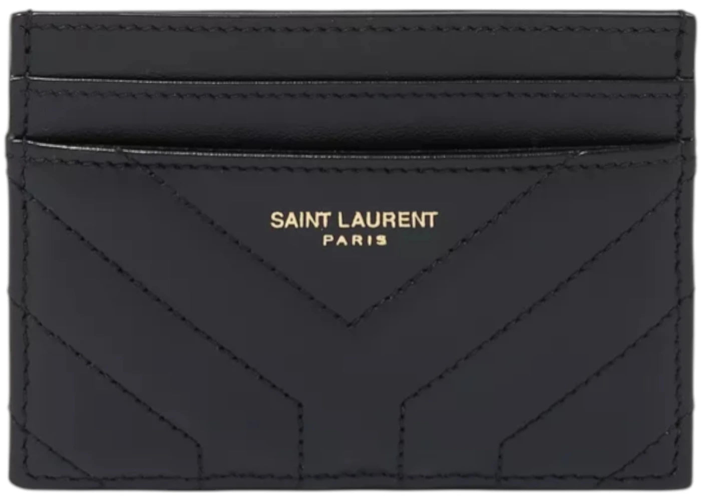 Saint Laurent Joan Kartenetui aus gestepptem Leder, Schwarz - vue 360