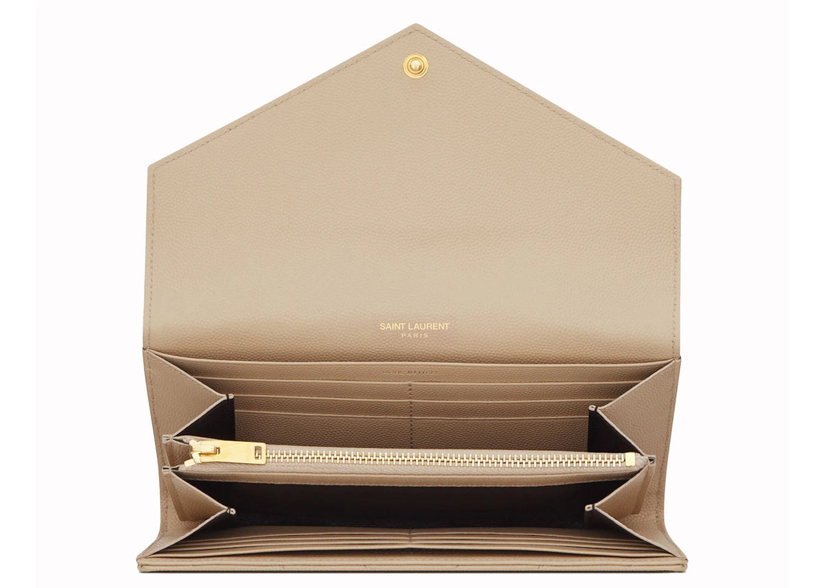 Saint Laurent Monogram Flap Wallet Matelasse Grain de Poudre Large Powder - vue secondaire B