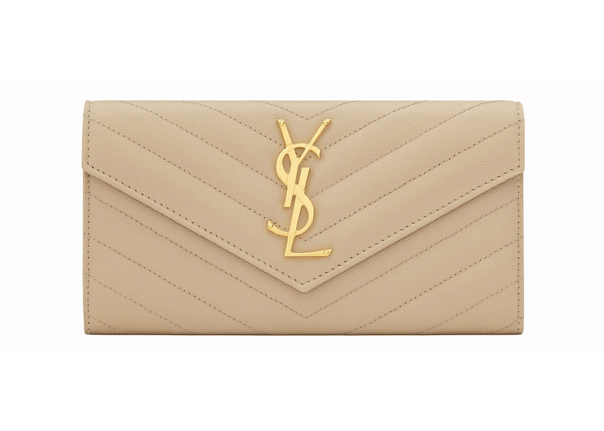 Saint Laurent Monogram Flap Wallet Matelasse Grain de Poudre Large Powder - vue 360