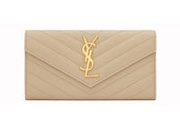 Saint Laurent Monogram Flap Wallet Matelasse Grain de Poudre Large Powder