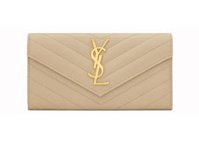 Saint Laurent Monogram Flap Wallet Matelasse Grain de Poudre Large Powder - vue 360