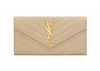 Saint Laurent Monogram Flap Wallet Matelasse Grain de Poudre Large Powder