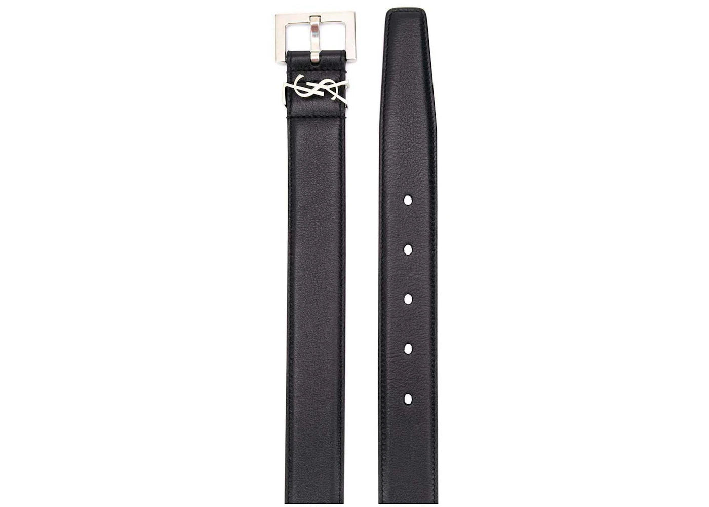 Saint Laurent Monogram Square-Buckle Belt Silver-tone Black - vue secondaire B