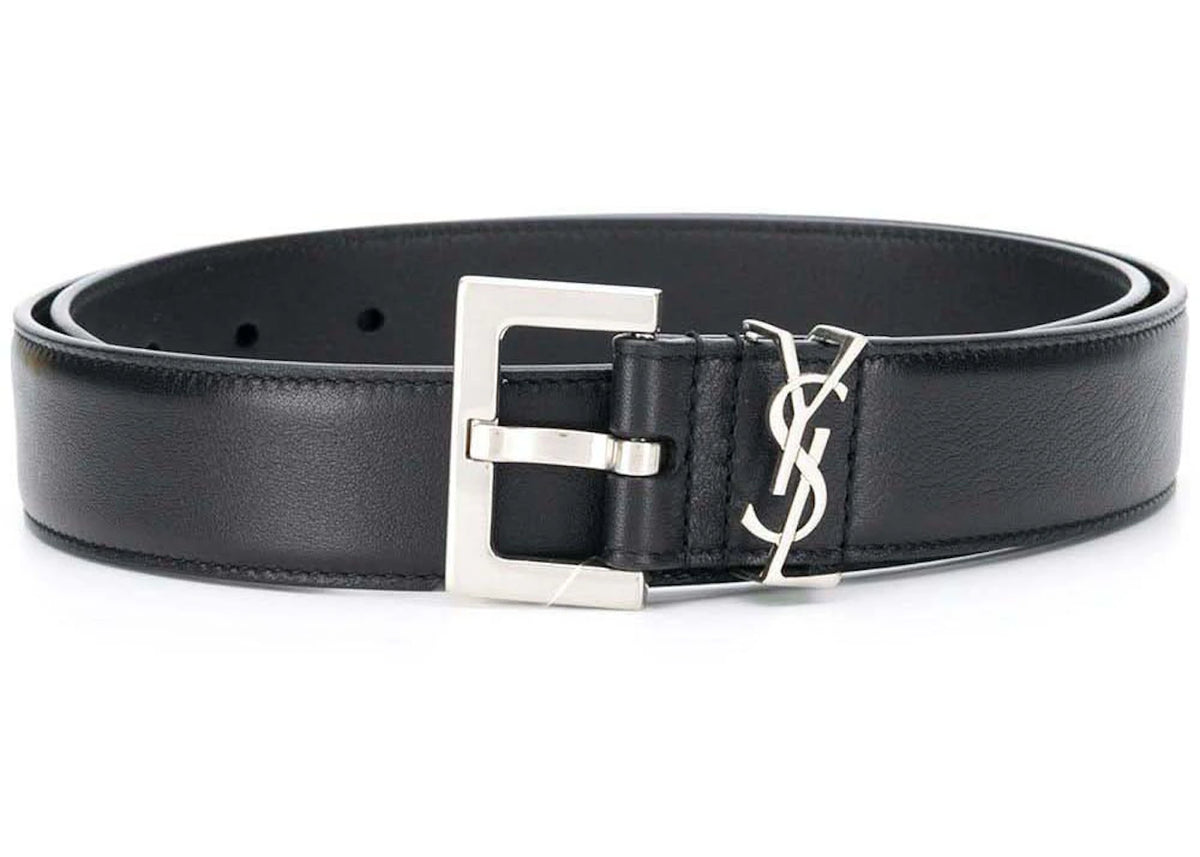 Saint Laurent Monogram Square-Buckle Belt Silver-tone Black - vue secondaire A