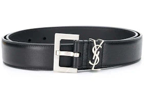 Saint Laurent Monogram Square-Buckle Belt Silver-tone Black - vue 360