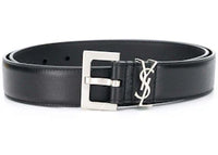Saint Laurent Monogram Square-Buckle Belt Silver-tone Black