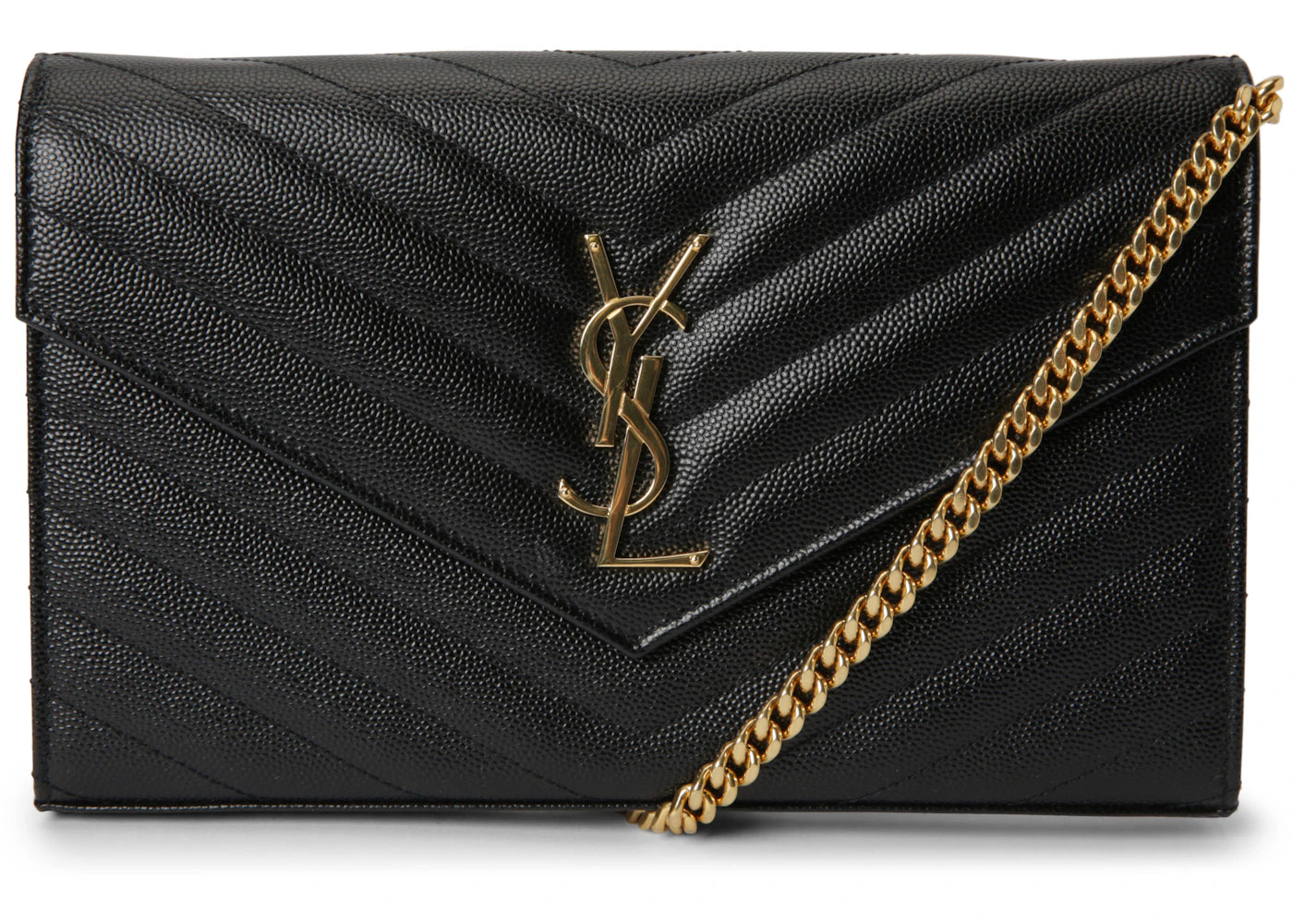 Saint Laurent Monogram Chain Wallet Matelasse Grain de Poudre Gold-tone Black - vue secondaire A
