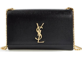 Saint Laurent Kate Medium Chain Bag in Grain De Poudre Gold-tone Black - vue 360