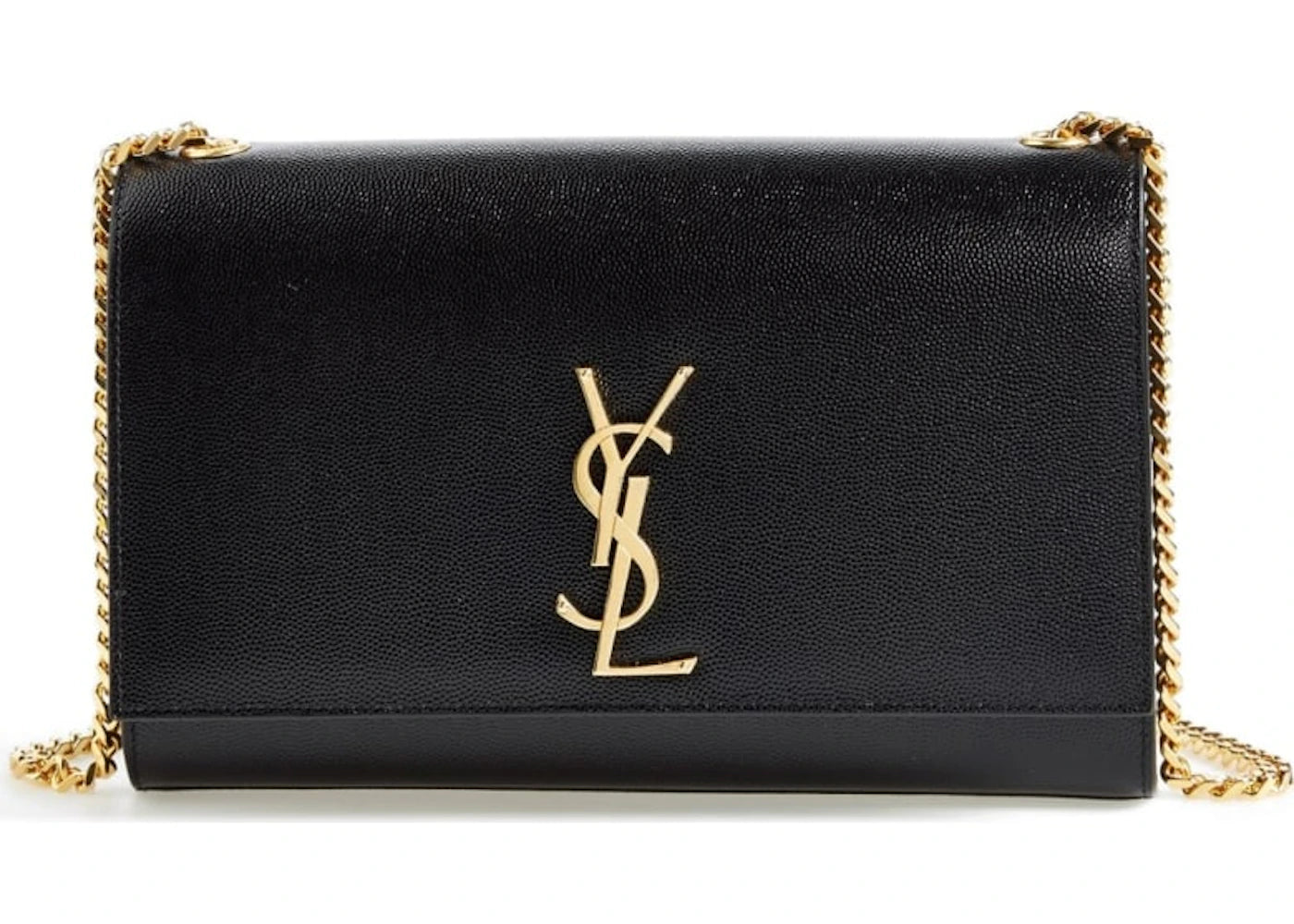 Saint Laurent Kate Medium Chain Bag in Grain De Poudre Gold-tone Black - vue secondaire A