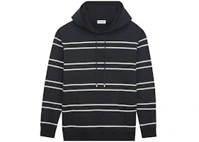 Saint Laurent Striped Cotton Hoodie Black/White