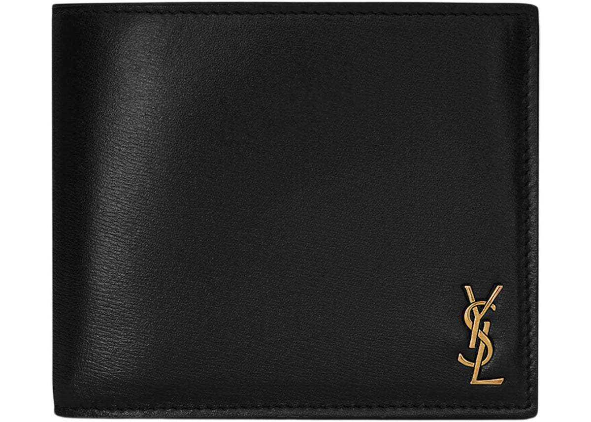 Saint Laurent Tiny Cassandre East/West Bifold Wallet In Shiny Leather Black - vue 360