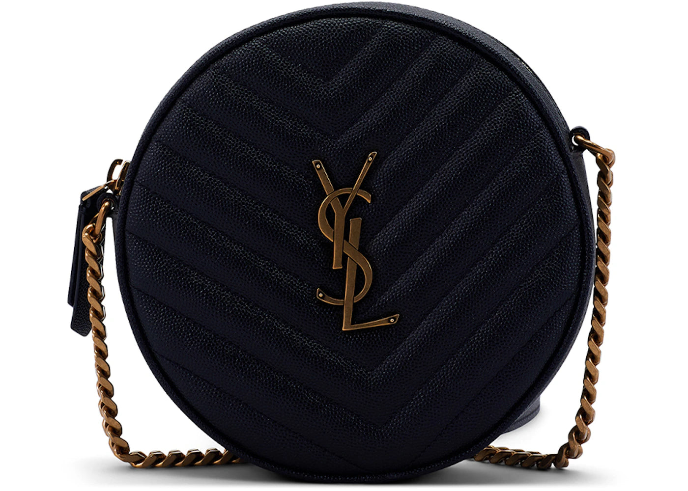 Saint Laurent Vinyle Round Camera Bag Chevron Quilted Grain de Poudre Black - vue secondaire A