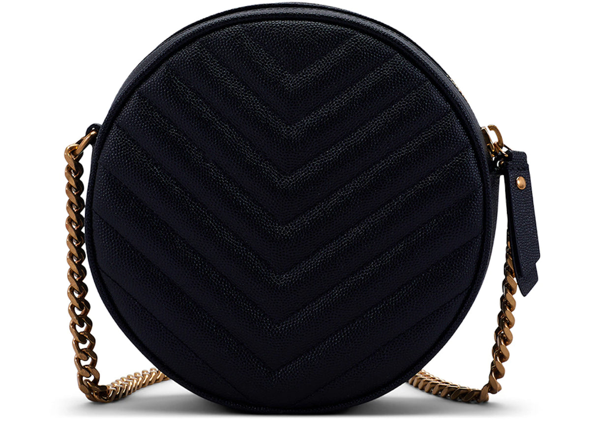 Saint Laurent Vinyle Round Camera Bag Chevron Quilted Grain de Poudre Black - vue secondaire B