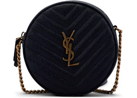 Saint Laurent Vinyle Round Camera Bag Chevron Quilted Grain de Poudre Black - vue 360