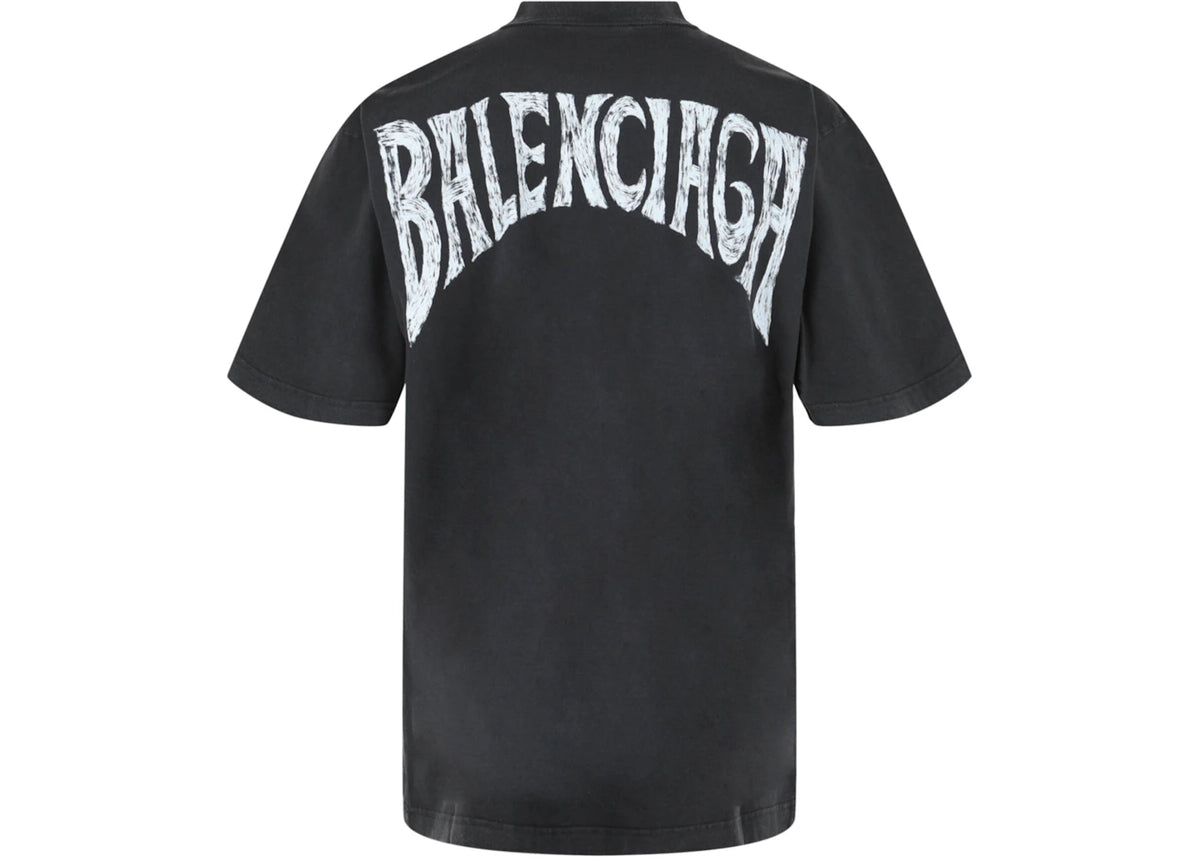 Balenciaga Hand Drawn T shirt Faded Black White - vue secondaire A