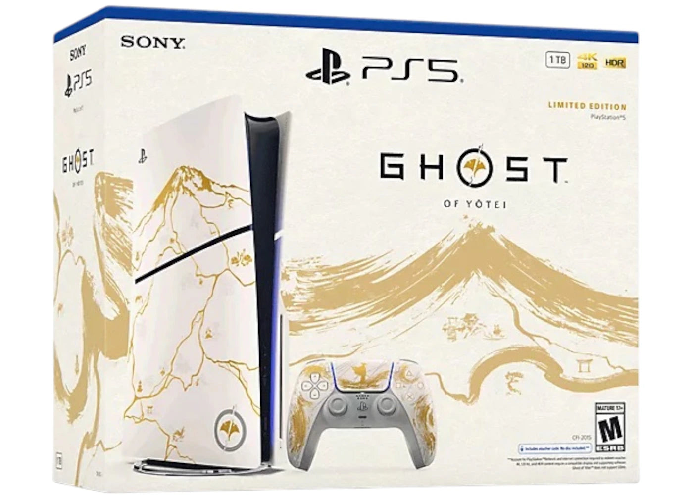 Sony PlayStation 5 PS5 Slim Ultra HD Ghost of Yotei Gold Limited Edition Bundle (US Plug) - vue 360