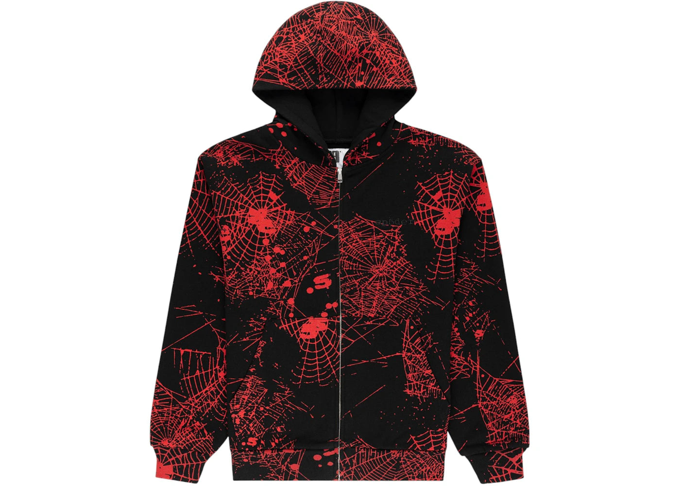 Sp5der AOP Web V2 Zip Up Hoodie Schwarz - vue 360