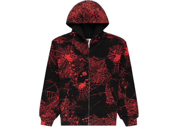 Sp5der AOP Web V2 Zip Up Hoodie Schwarz