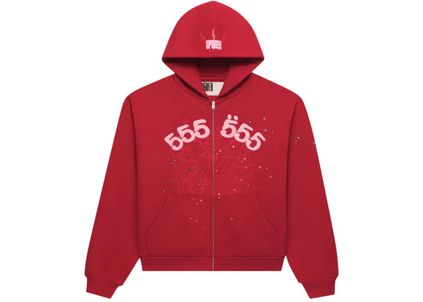 Sp5der Angel Number Zip Hoodie Merlot