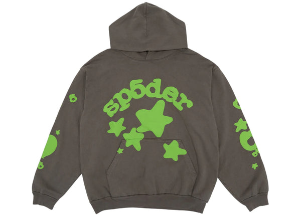 Sp5der Beluga Hoodie Schiefergrau/Grün