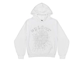 Sp5der OG Rhinestone Logo Hoodie White - vue 360
