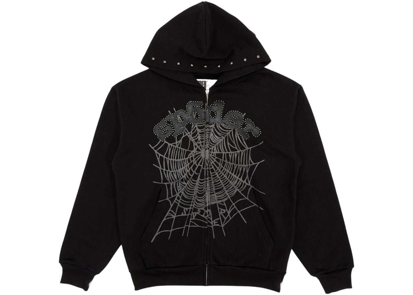 Sp5der OG Web Studded Zip Hoodie Black - vue 360