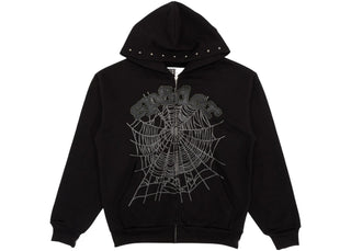 Sp5der OG Web Studded Zip Hoodie Black - authentic Sp5der apparel