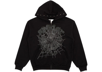 Sp5der OG Web Studded Zip Hoodie Schwarz