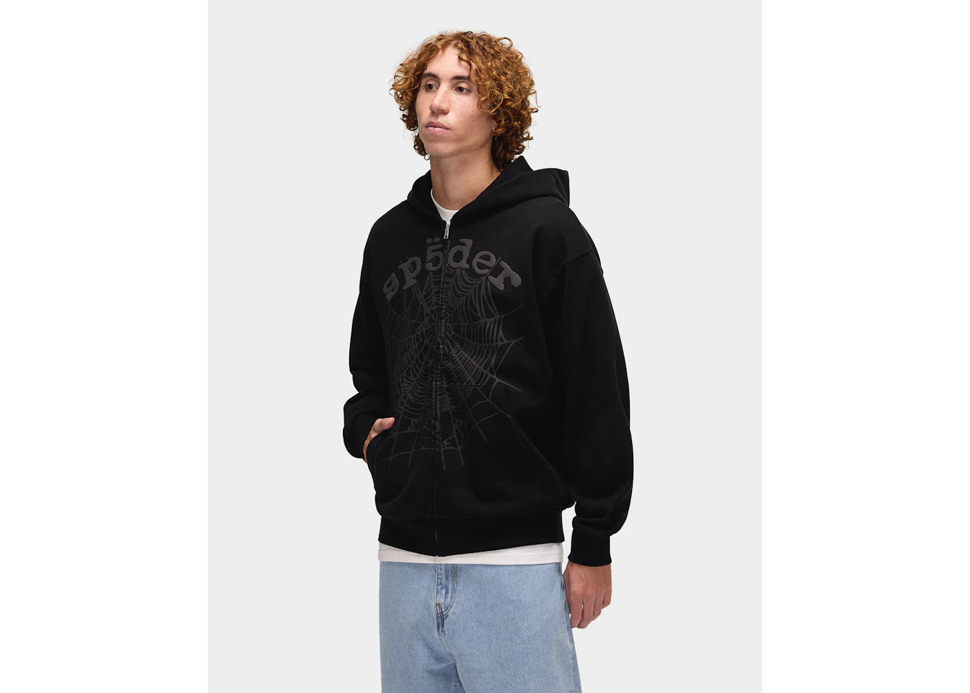 Sp5der OG Web V2 Phantom Zip Up Hoodie Schwarz - vue secondaire B