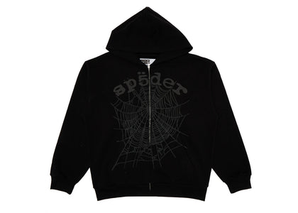 Sp5der OG Web V2 Phantom Zip Up Hoodie Black - authentic Sp5der apparel