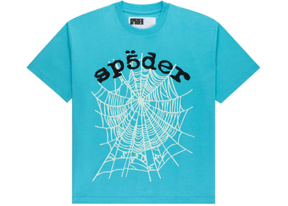 Sp5der OG Web V2 T-Shirt Cyan