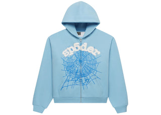 Sp5der OG Web Zip Up Hoodie (SS26) Sky Blue - authentic Sp5der apparel