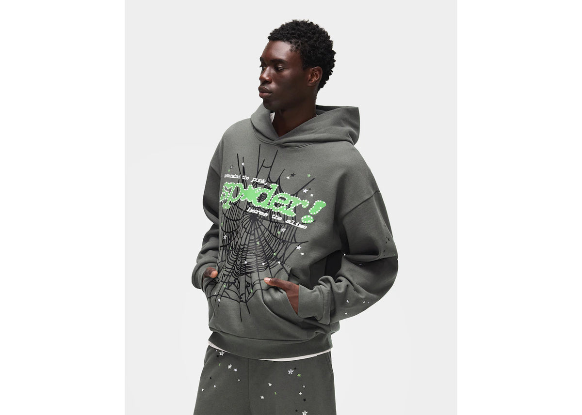 Sp5der Punk V2 Hoodie Schiefergrau - vue secondaire B