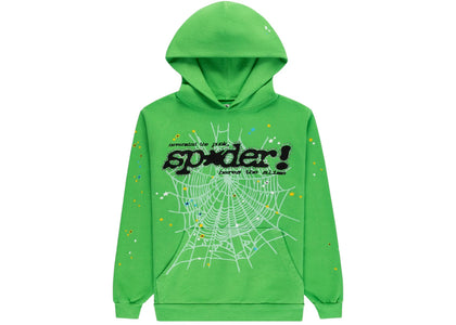 Sp5der Punk V2 Rhinestone Hoodie Hellgrün