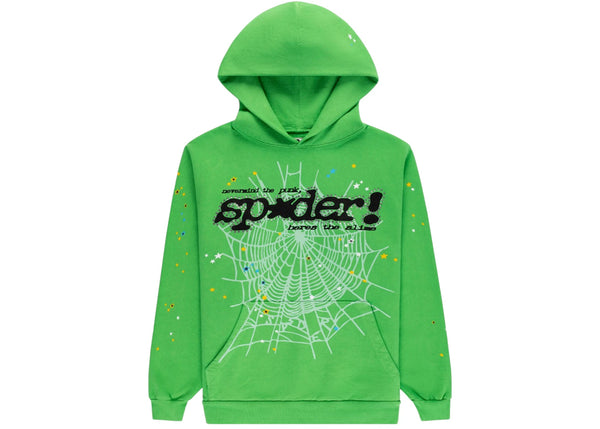Sp5der Punk V2 Rhinestone Hoodie Hellgrün