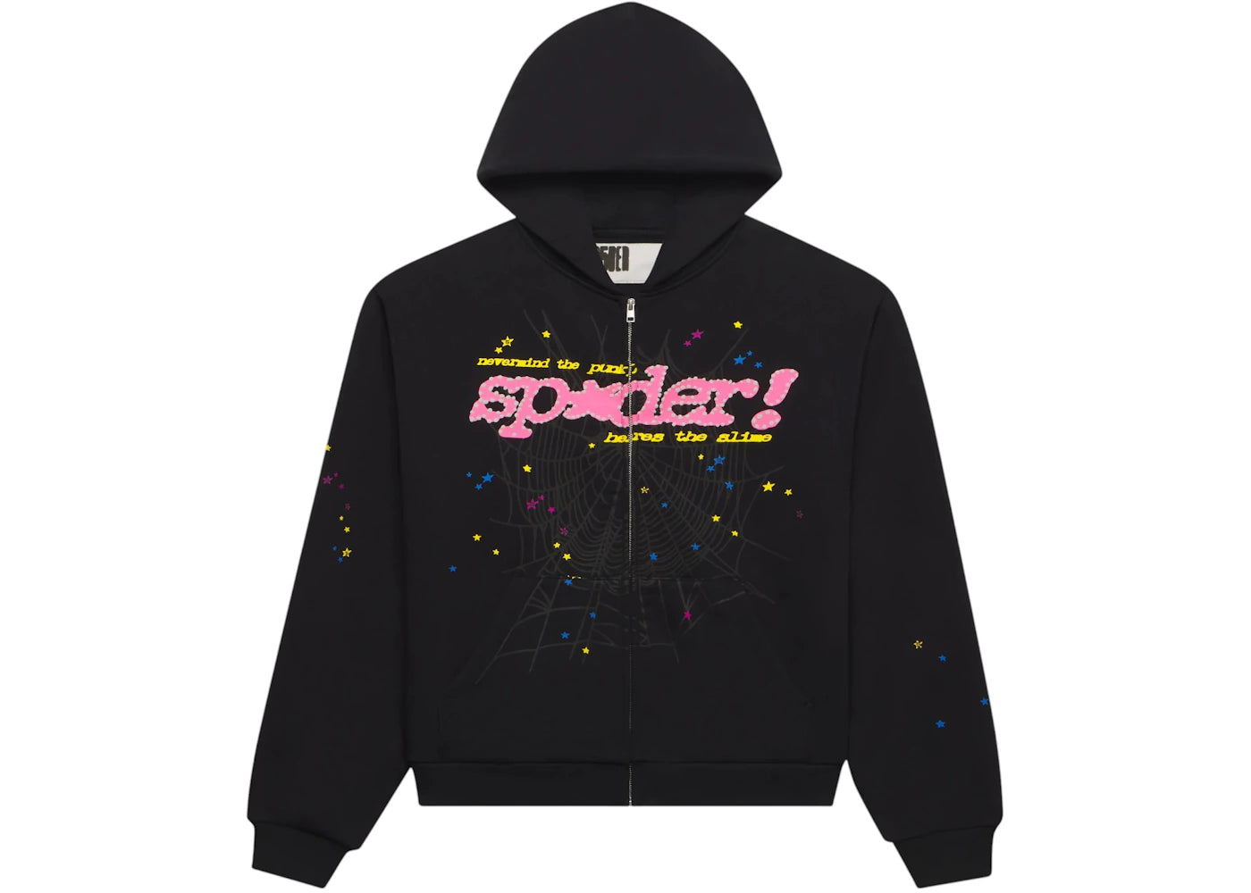 Sp5der Punk V2 Zip Up Hoodie Black - vue 360