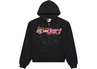 Sp5der Punk V2 Zip Up Hoodie Black - authentic Sp5der apparel